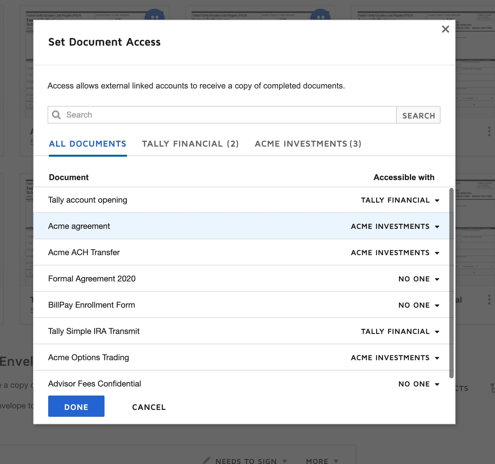Joint agreements assigner UI
